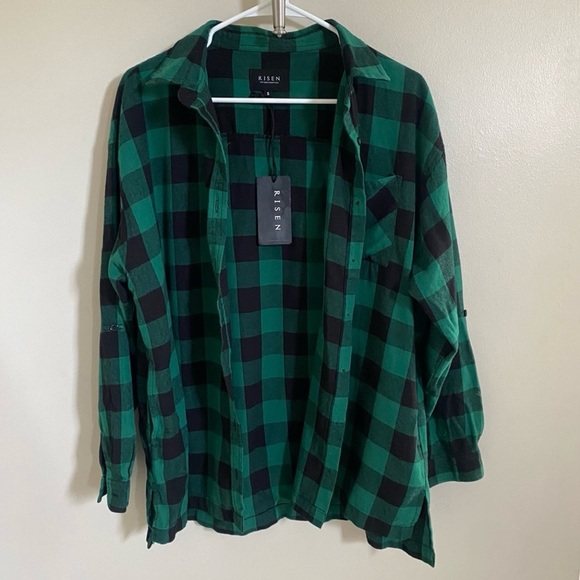 Shop Talulah Tops - Shop Talulah Green & Black Noelle Buffalo Plaid Button Down Top